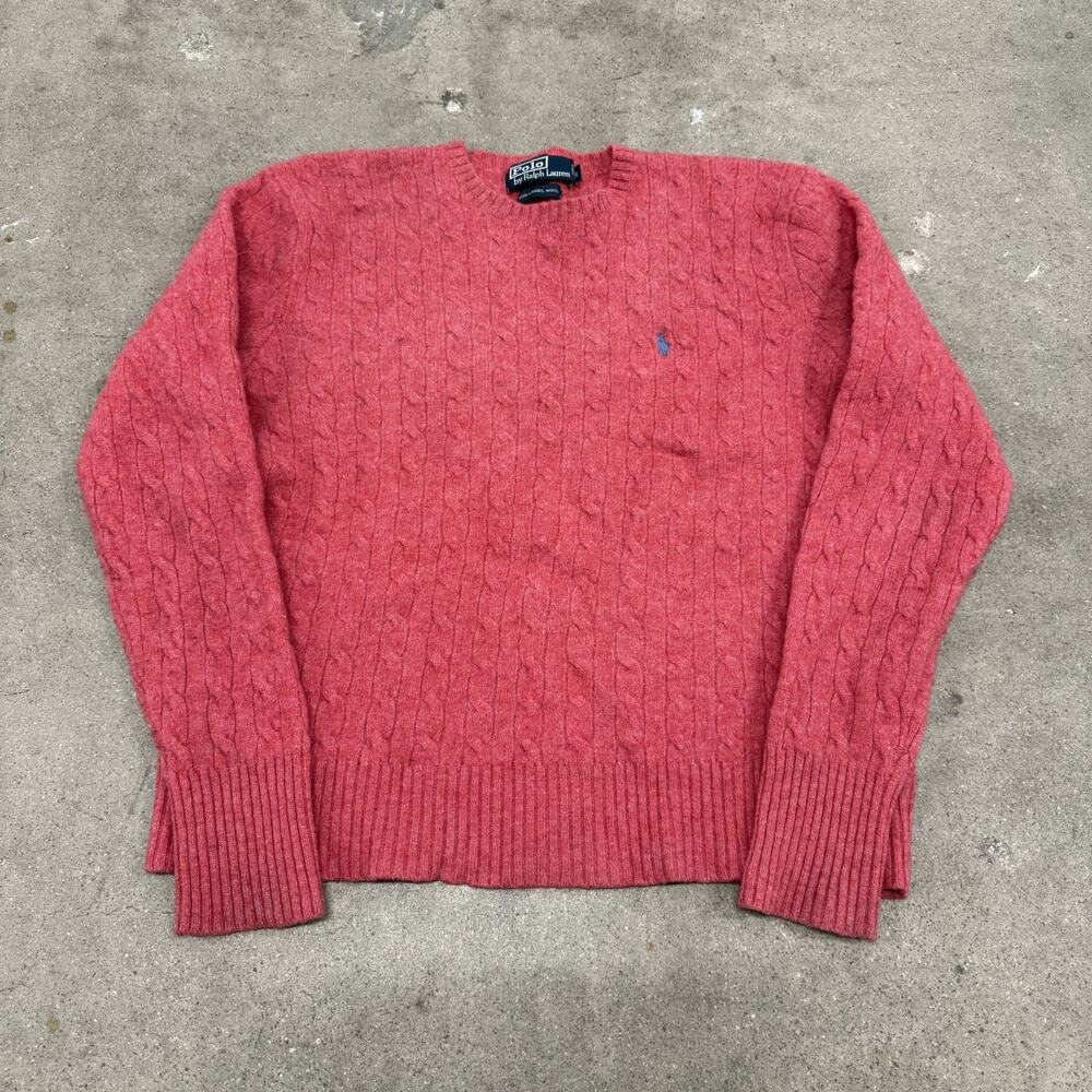 VINTAGE POLO RALPH LAUREN CABLE KNIT LAMBSWOOL PULLOVER SWEATER WOMENS MEDIUM